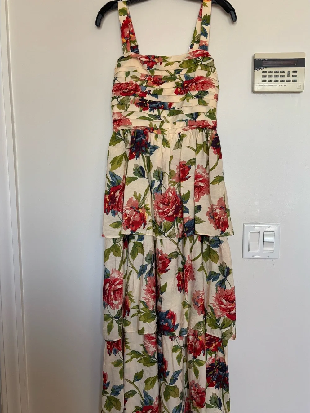 Abercrombie & Fitch Emerson Floral Strap Dress in Cream, Red & Green